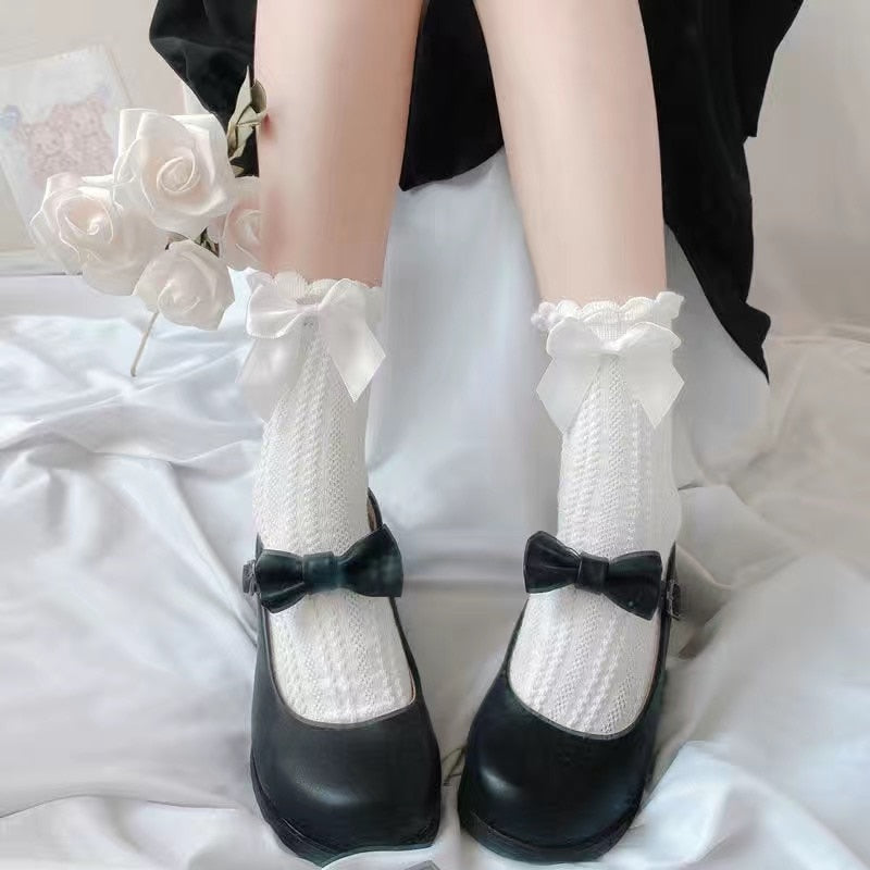 Berry Bow Ruffle Lace Socks - berries, berry, fruit, kawaii, lace socks