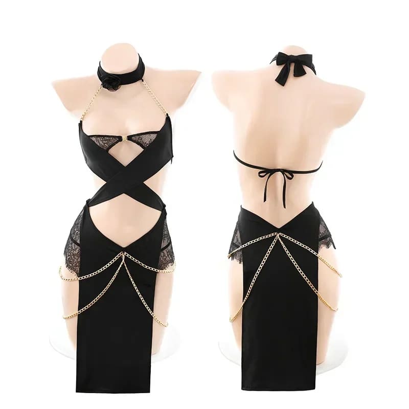 Black Criss Cross Baddie Lingerie Set Sexy Dress DDLG Playground Black Criss Cross Baddie Lingerie Set Sexy Dress DDLG Playground