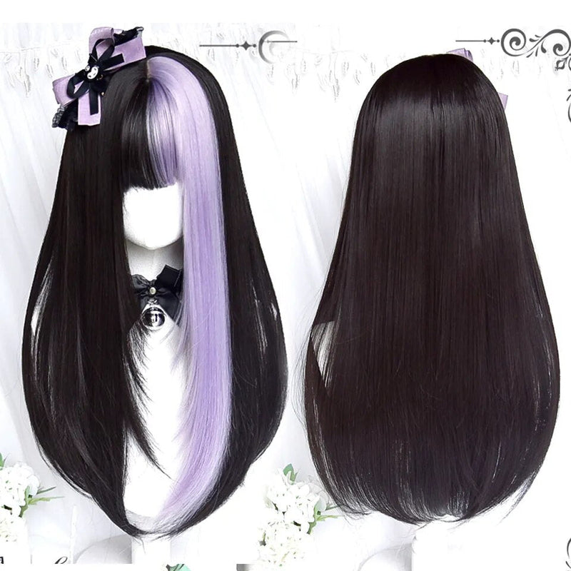 Black & Purple Color Block Wig - pastel goth, wig, wigs