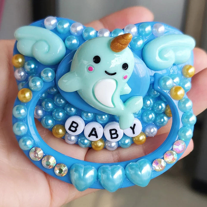 Blue Baby Narwhal Whale Deco Adult Pacifier