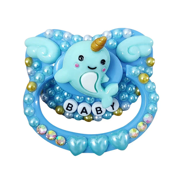 Blue Baby Narwhal Whale Deco Adult Pacifier