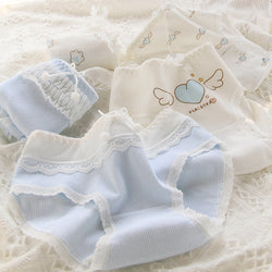 Blue lace cotton sweetheart undies - blue - kawaii - lace - lingerie - panties