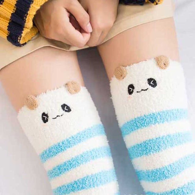 Blue Panda Thigh Highs - animal socks, furry, fuzzy, fuzzy stockings, knee sock