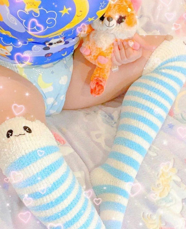 Blue Panda Thigh Highs - animal socks, furry, fuzzy, fuzzy stockings, knee sock