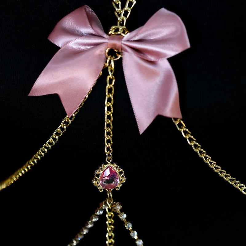Blush and Chain Pink Bow Alternative Body Harness