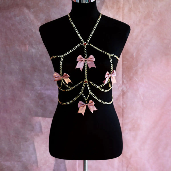 Blush and Chain Pink Bow Alternative Body Harness