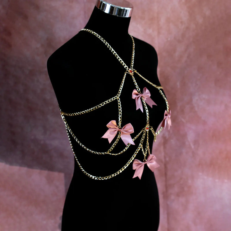 Blush and Chain Pink Bow Alternative Body Harness