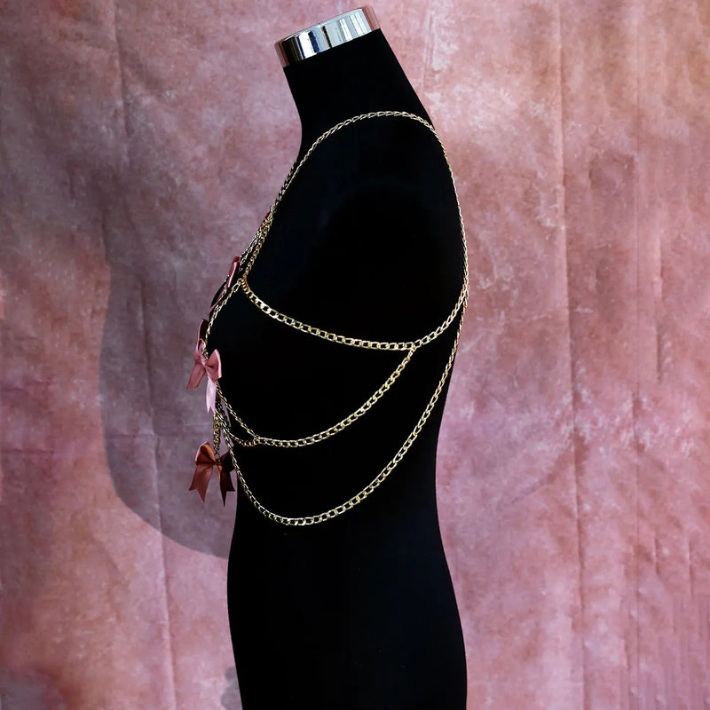 Blush and Chain Pink Bow Alternative Body Harness