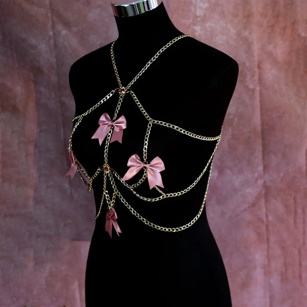 Blush and Chain Pink Bow Alternative Body Harness