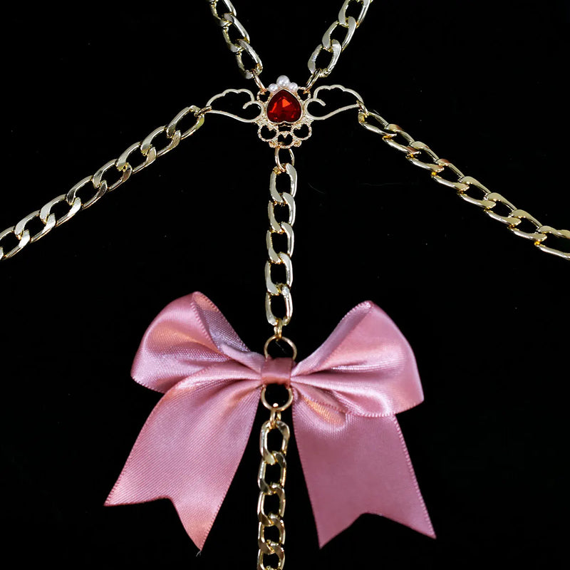 Blush and Chain Pink Bow Alternative Body Harness