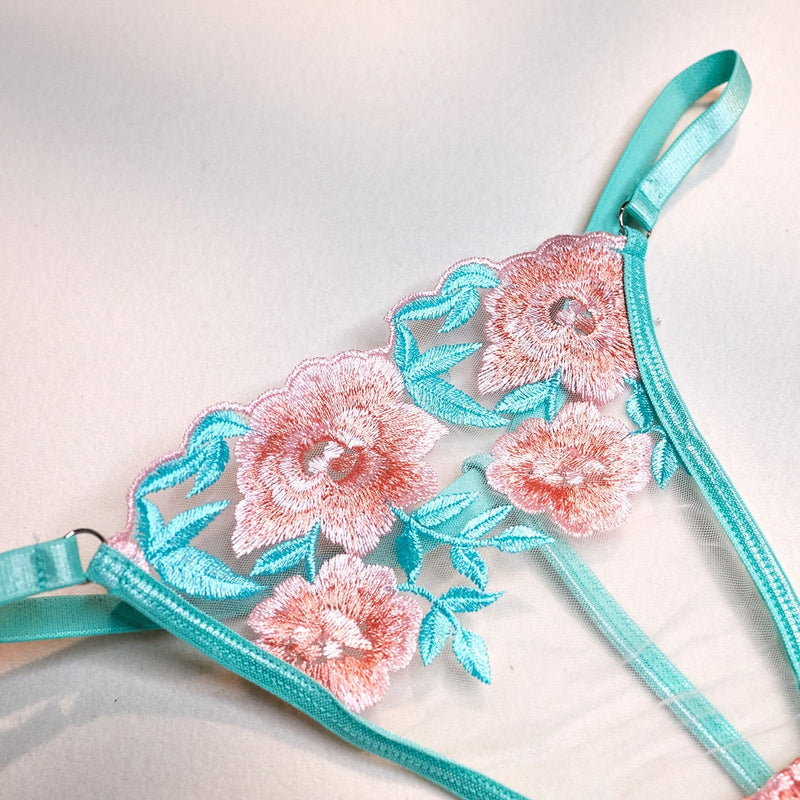 Bubblegum Flower Lingerie Set - cotton candy, flowers, lingerie set, sets, pink and blue