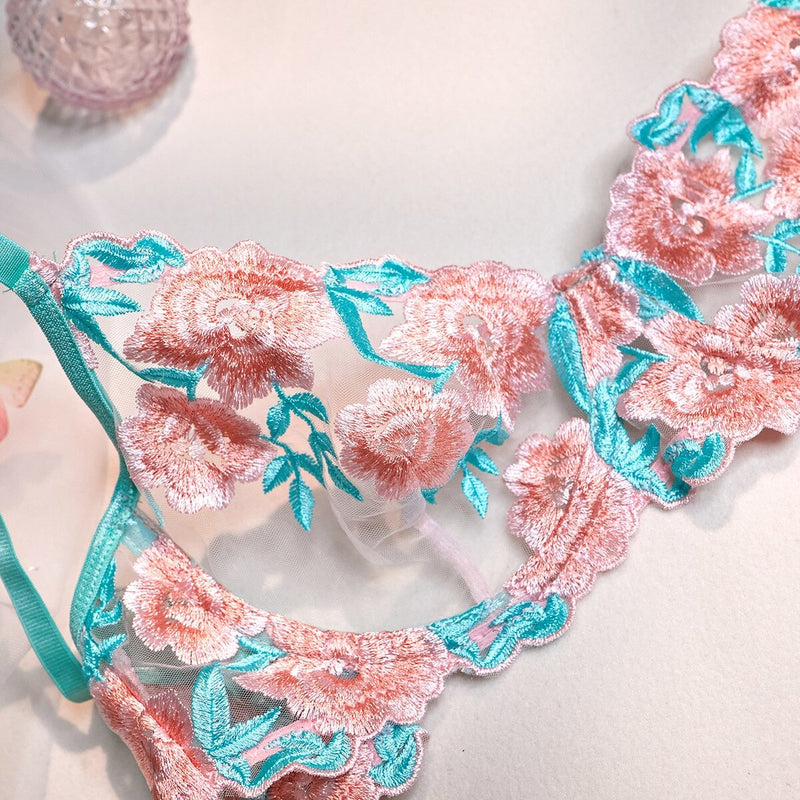 Bubblegum Flower Lingerie Set - cotton candy, flowers, lingerie set, sets, pink and blue