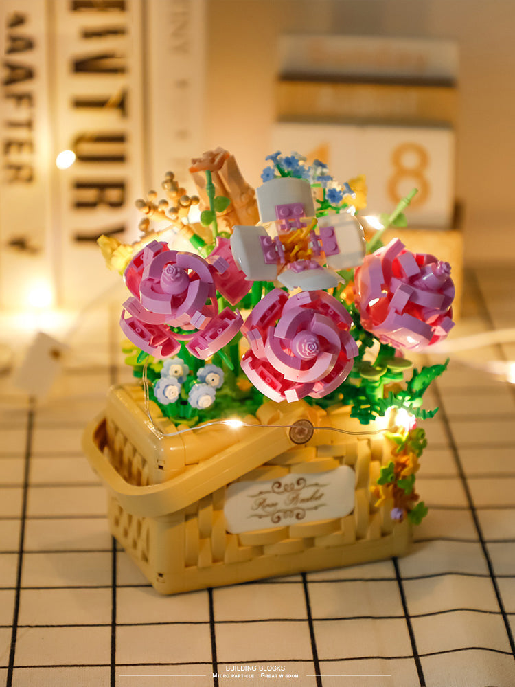Building Block Basket Bouquet Set - building blocks, flowers, kawaii, lego, lego sets
