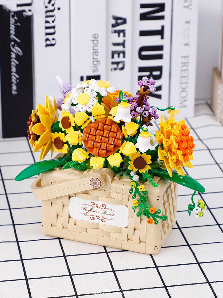 Building Block Basket Bouquet Set - building blocks, flowers, kawaii, lego, lego sets