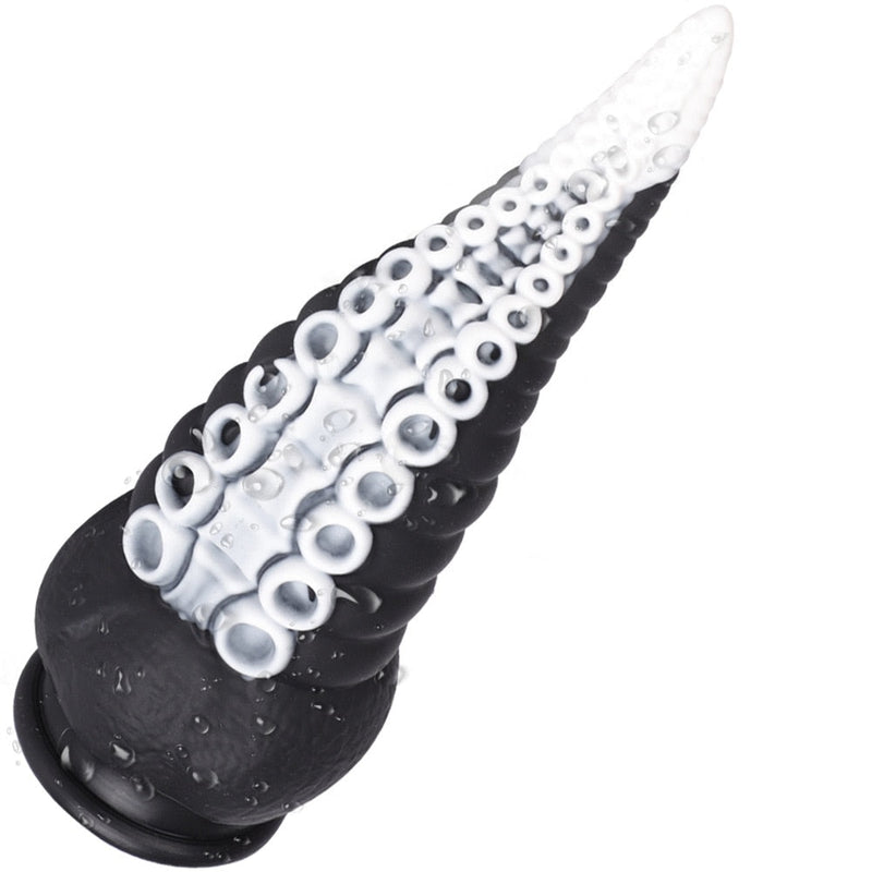 Bumpy Silicone Tentacle Ride - Black White - alien, dildo, dildos, rubber, silicone