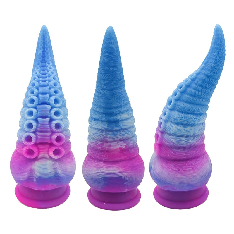 Bumpy Silicone Tentacle Ride - Blue Purple Galaxy - alien, dildo, dildos, rubber, silicone
