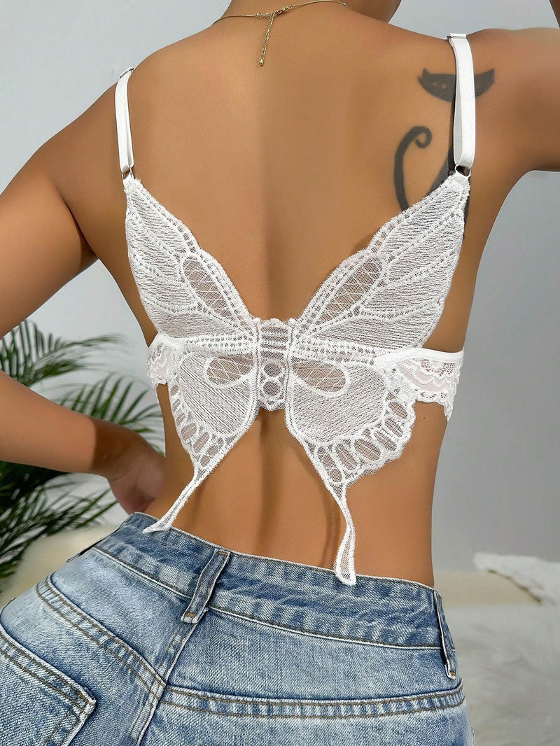 Butterfly Back Bralette - L / White - bralette, bralettes, butterfly, butterfly wings,