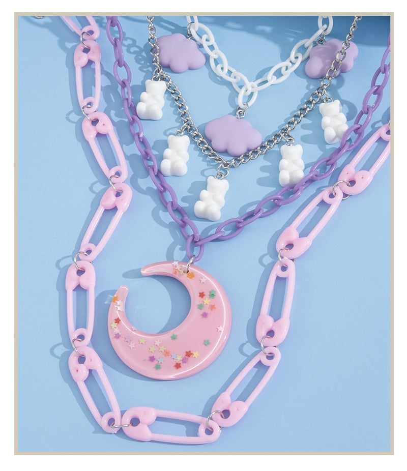 Candy Moon Decora Necklace - decoden, decora, fairy kei, fairykei, jewellery