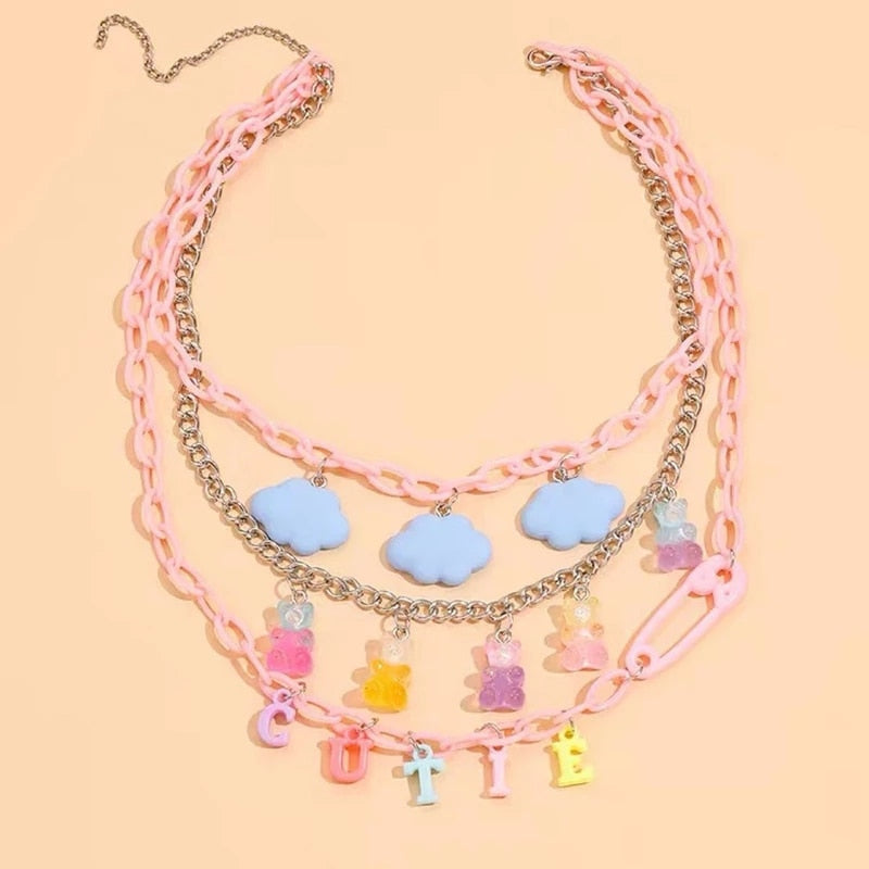 Candy Moon Decora Necklace - decoden, decora, fairy kei, fairykei, jewellery