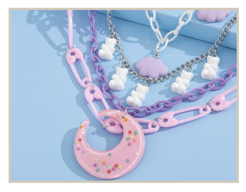 Candy Moon Decora Necklace - decoden, decora, fairy kei, fairykei, jewellery