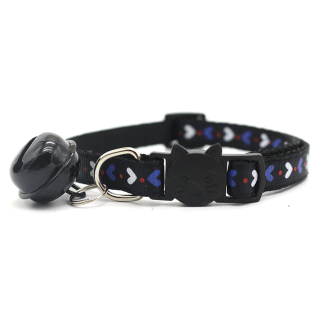 Candy Neko Petplay Collar - Black Small Hearts - bell choker, cat, cat play, catplay,