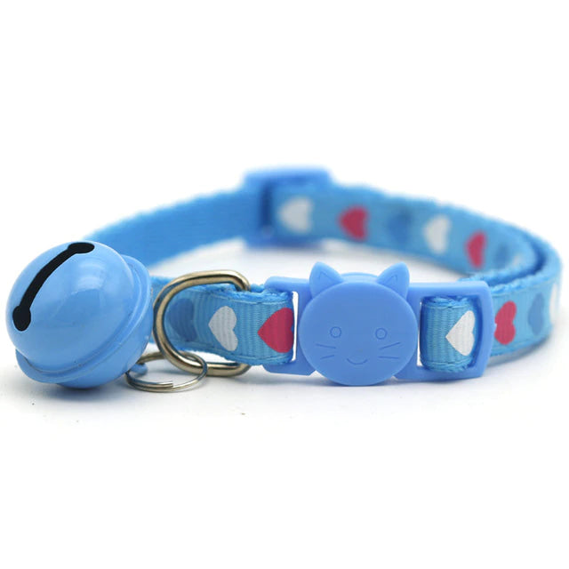 Candy Neko Petplay Collar - Blue Hearts - bell choker, cat, cat play, catplay, choker