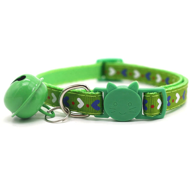 Candy Neko Petplay Collar - Green Small Hearts - bell choker, cat, cat play, catplay,