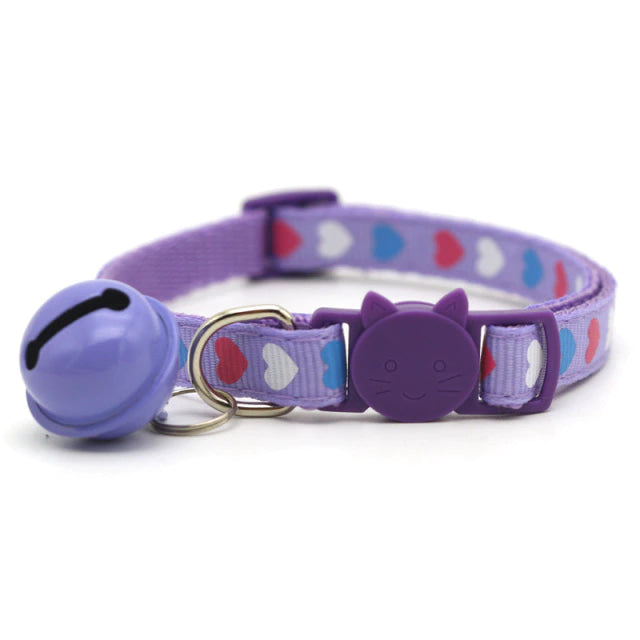 Candy Neko Petplay Collar - Purple Hearts - bell choker, cat, cat play, catplay, choker