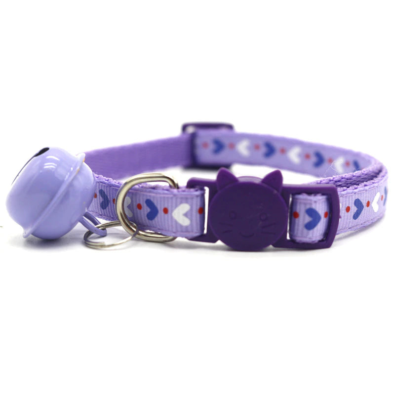 Candy Neko Petplay Collar - Purple Small Hearts - bell choker, cat, cat play, catplay,