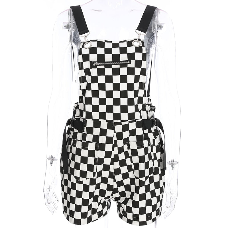 Checkerboard Jumpsuit - apron, aprons, black and white, checkered, coveralls