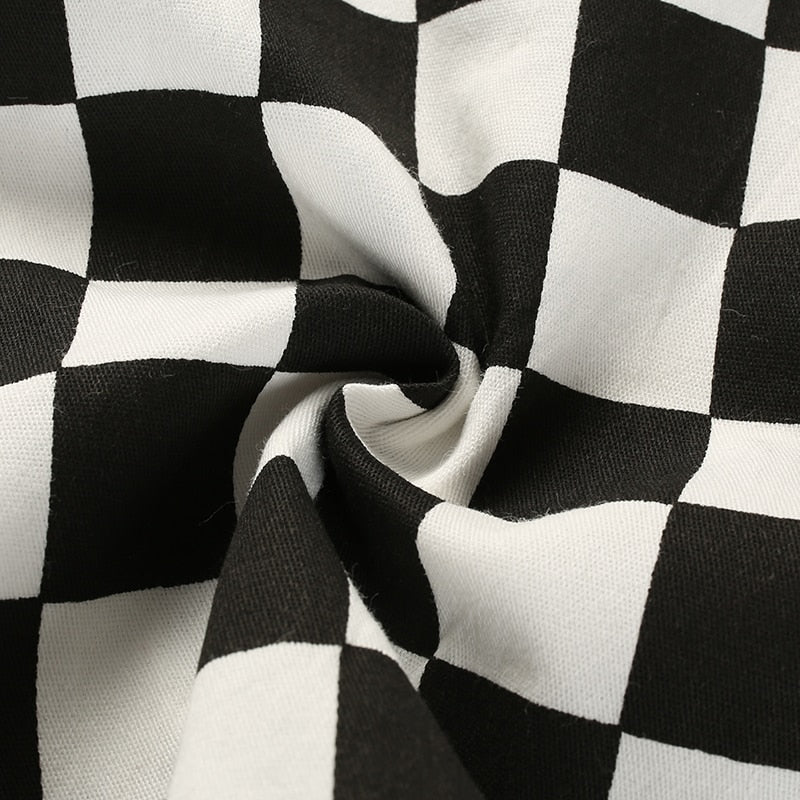 Checkerboard Jumpsuit - apron, aprons, black and white, checkered, coveralls