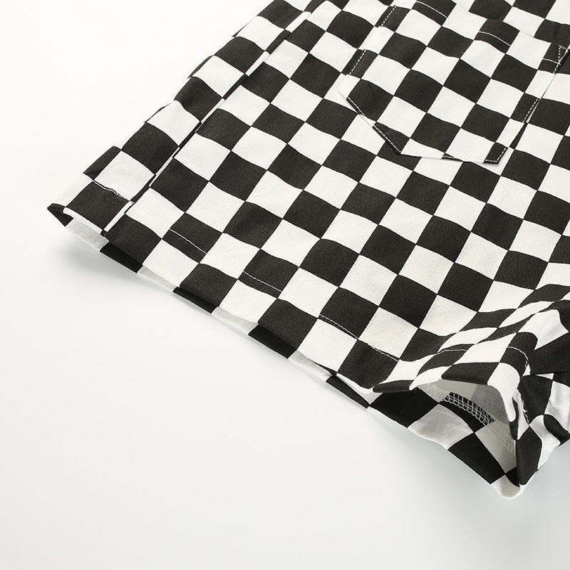 Checkerboard Jumpsuit - apron, aprons, black and white, checkered, coveralls