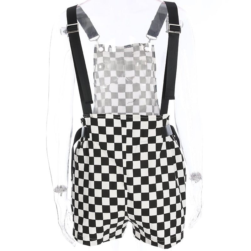 Checkerboard Jumpsuit - apron, aprons, black and white, checkered, coveralls