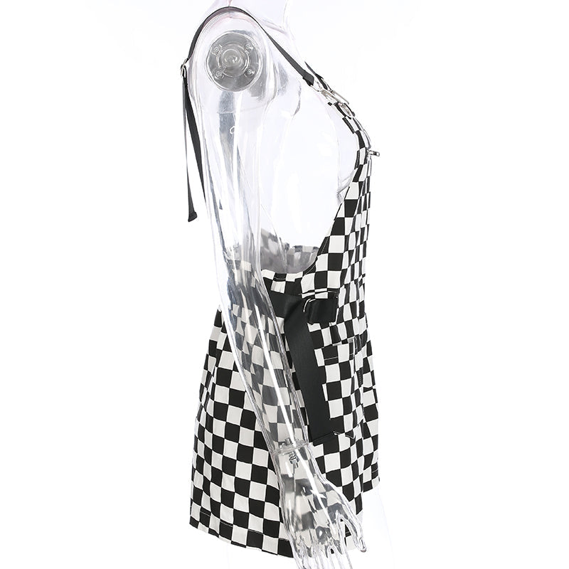 Checkerboard Jumpsuit - apron, aprons, black and white, checkered, coveralls