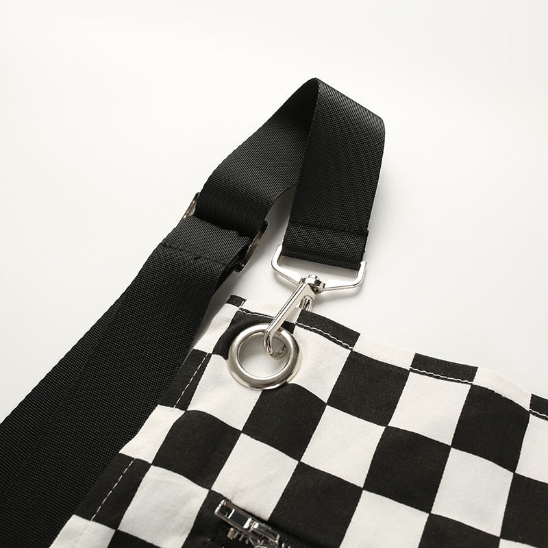 Checkerboard Jumpsuit - apron, aprons, black and white, checkered, coveralls