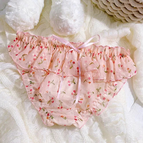 Cherry Baby Briefs - cherries, lingerie, panties, pink, ruffled