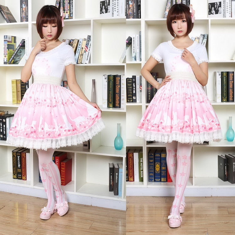 Cherry Blossom Kitten Lolita Skirt - age regression, bunnies, bunny, bunny rabbit, rabbits