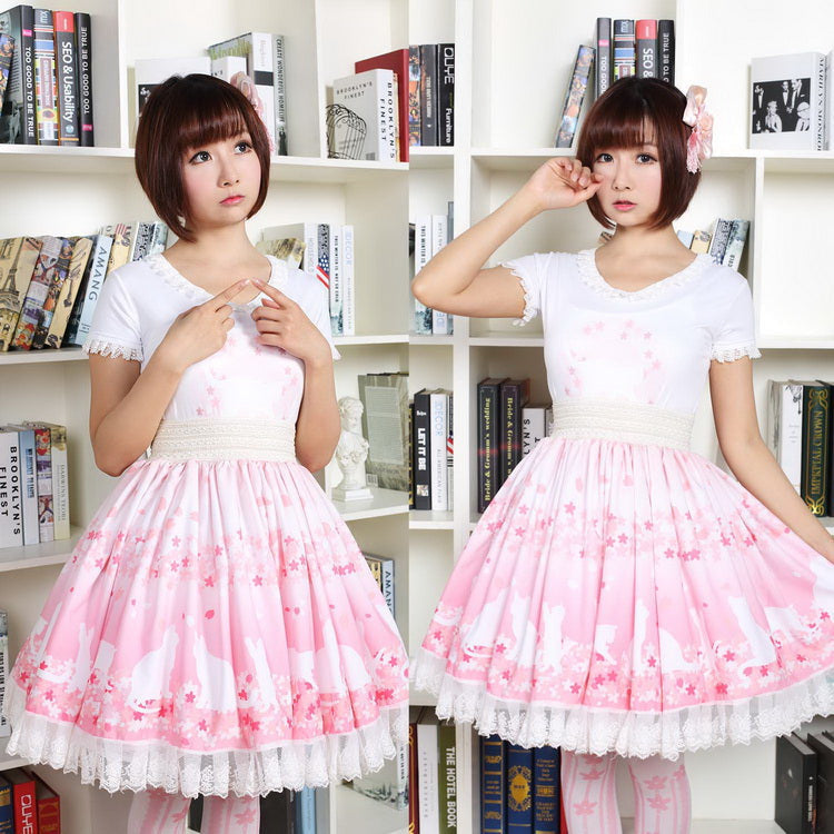 Cherry Blossom Kitten Lolita Skirt - age regression, bunnies, bunny, bunny rabbit, rabbits