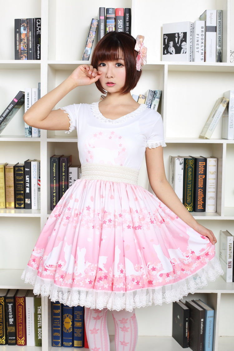 Cherry Blossom Kitten Lolita Skirt - age regression, bunnies, bunny, bunny rabbit, rabbits