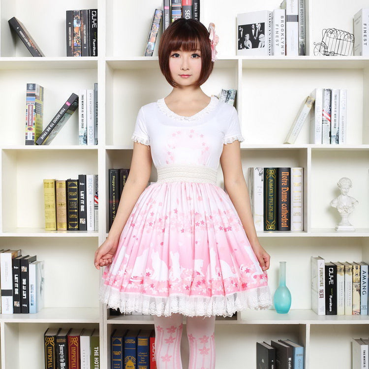 Cherry Blossom Kitten Lolita Skirt - age regression, bunnies, bunny, bunny rabbit, rabbits