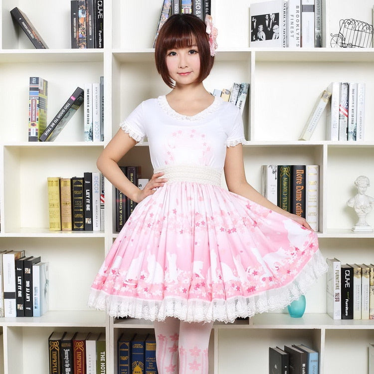 Cherry Blossom Kitten Lolita Skirt - age regression, bunnies, bunny, bunny rabbit, rabbits