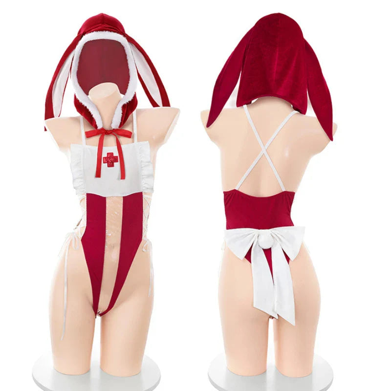 Christmas Holiday Bunny Nurse Bodysuit Cosplay Outfit