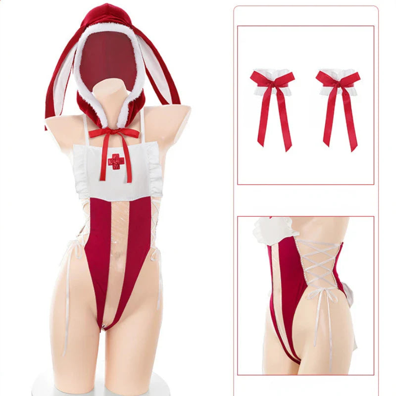 Christmas Holiday Bunny Nurse Bodysuit Cosplay Outfit