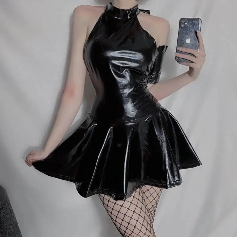 Classic Black Latex Pleather Dress