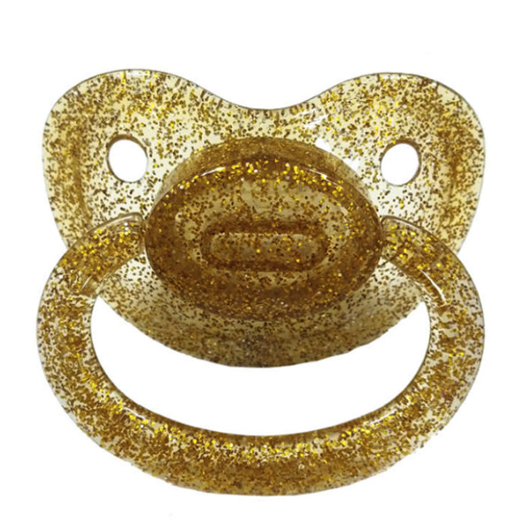 Clear Gold Glitter Adult Pacifier - abdl, adult binkie, binkies, paci, pacifiers