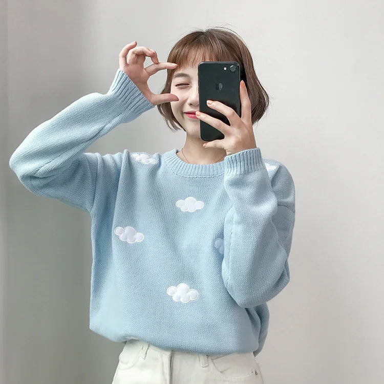 Cloud Crewneck - Sky Blue - cloud, clouds, cloudy, kawaii, kawaii fashion