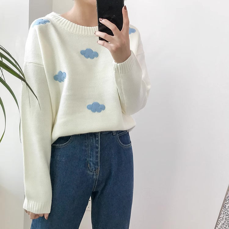 Cloud Crewneck - White - cloud, clouds, cloudy, kawaii, kawaii fashion