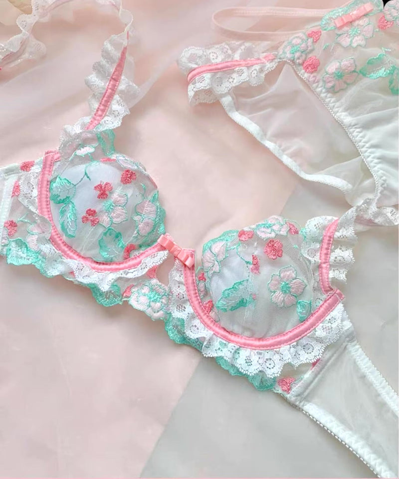 Cottage Vintage Lingerie Set Bra and Panty Floral