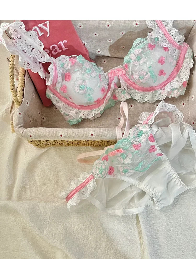 Cottage Vintage Lingerie Set Bra and Panty Floral