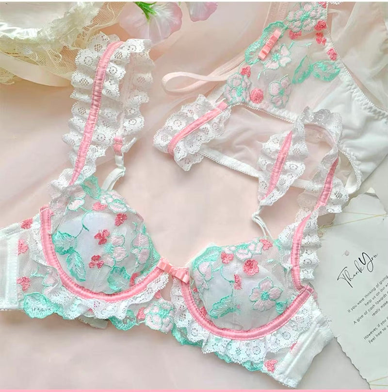 Cottage Vintage Lingerie Set Bra and Panty Floral